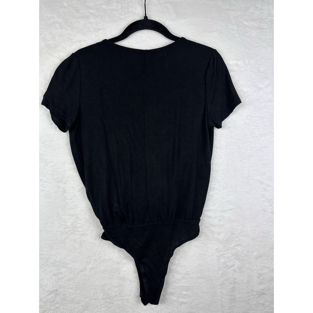 Lulus Womens Top Bodysuit Black Short Sleeve Size XS Satin Lined Edge EUC - Picture 10 of 11